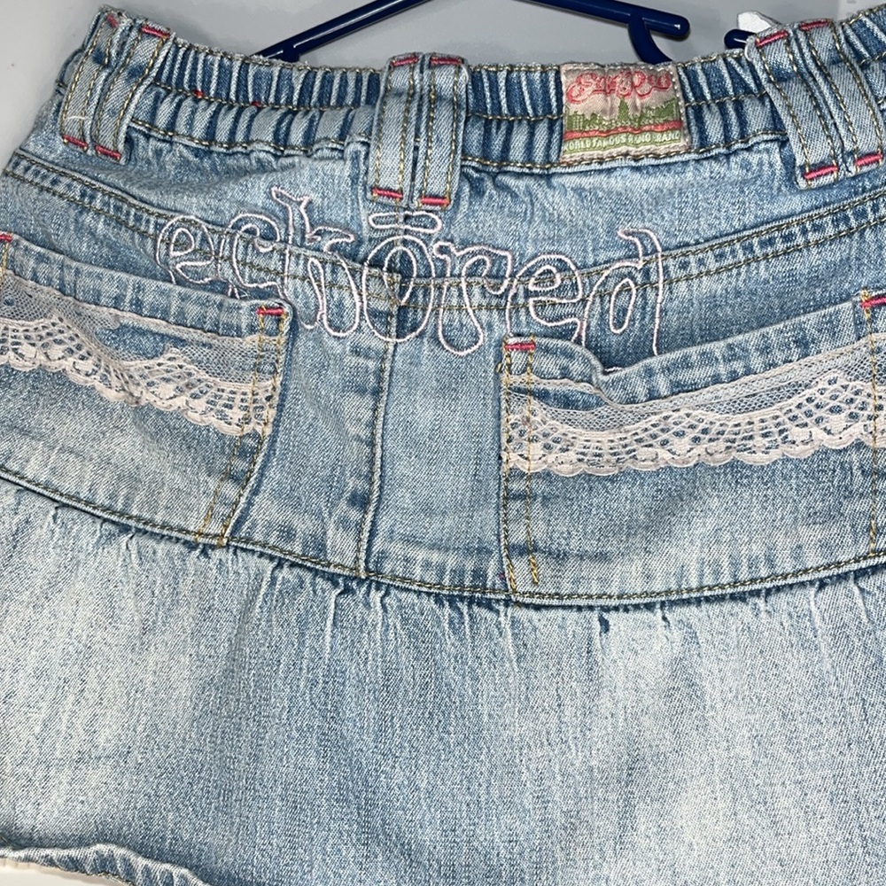 Y2K Echo Red Embellished Jean Skort Girl